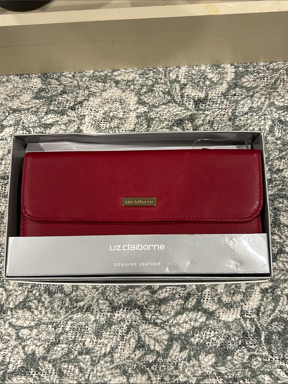 Liz Claiborne Red Continental Wallet with Gold Accent